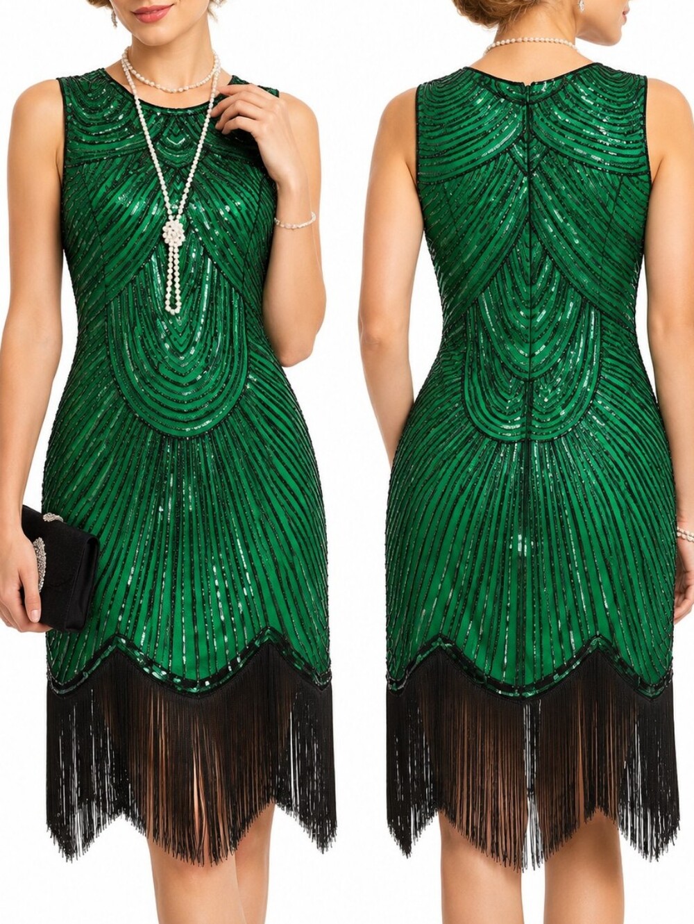 NWT FairyCouple Green Sequin Flapper Fringe Dress Size XL